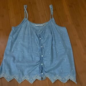 Lauren Conrad blue tank top with lace detailing